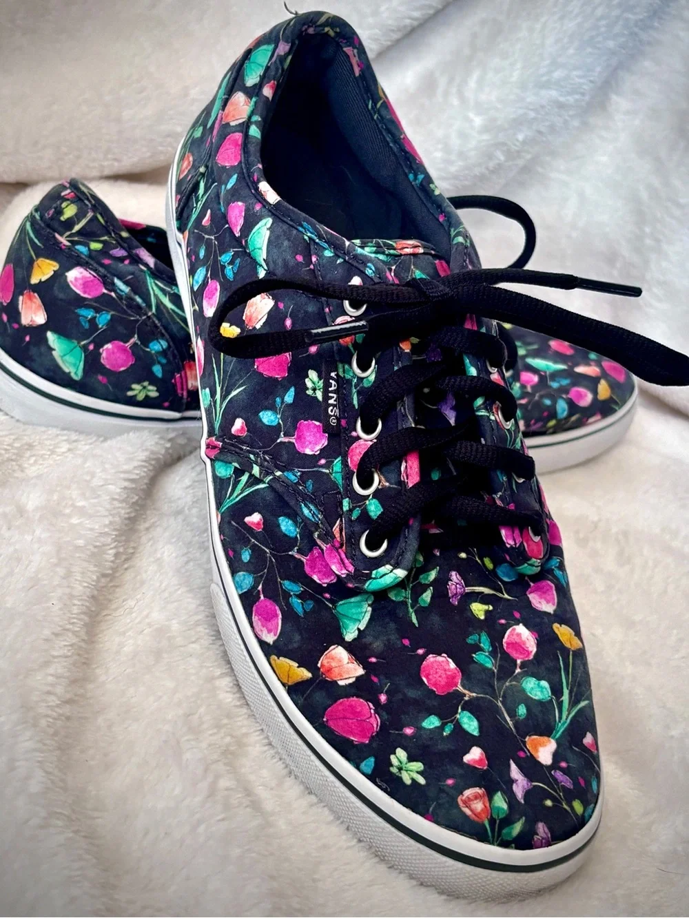 Vans Authentic Flora Print Floral Canvas Sneakers Womens 9.5 Black Multicolor